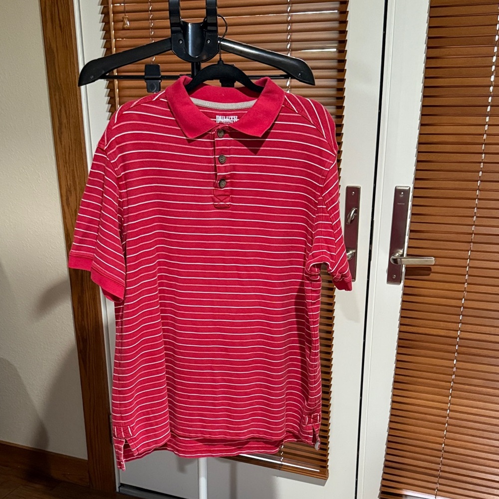 Duluth Trading Co Red and White Striped Polo Shirt